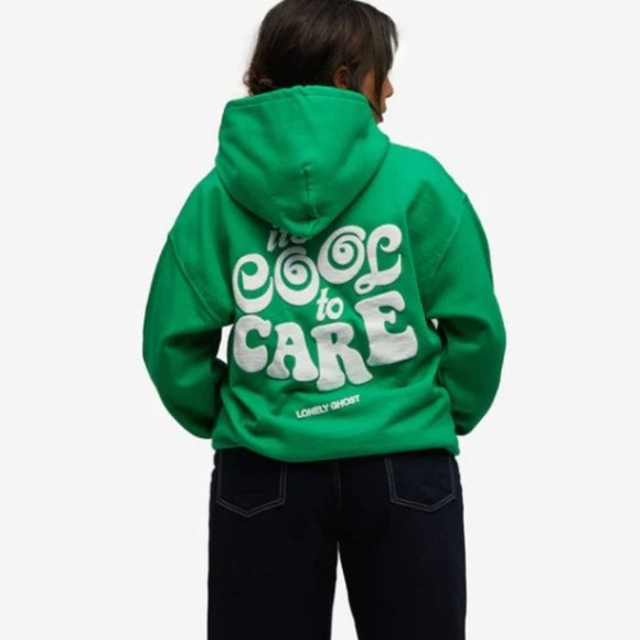 Lonely Ghost Cool To Care Swirly Heavyweight Hoodie Sweatshirt | Green | … - Picture 4 of 11